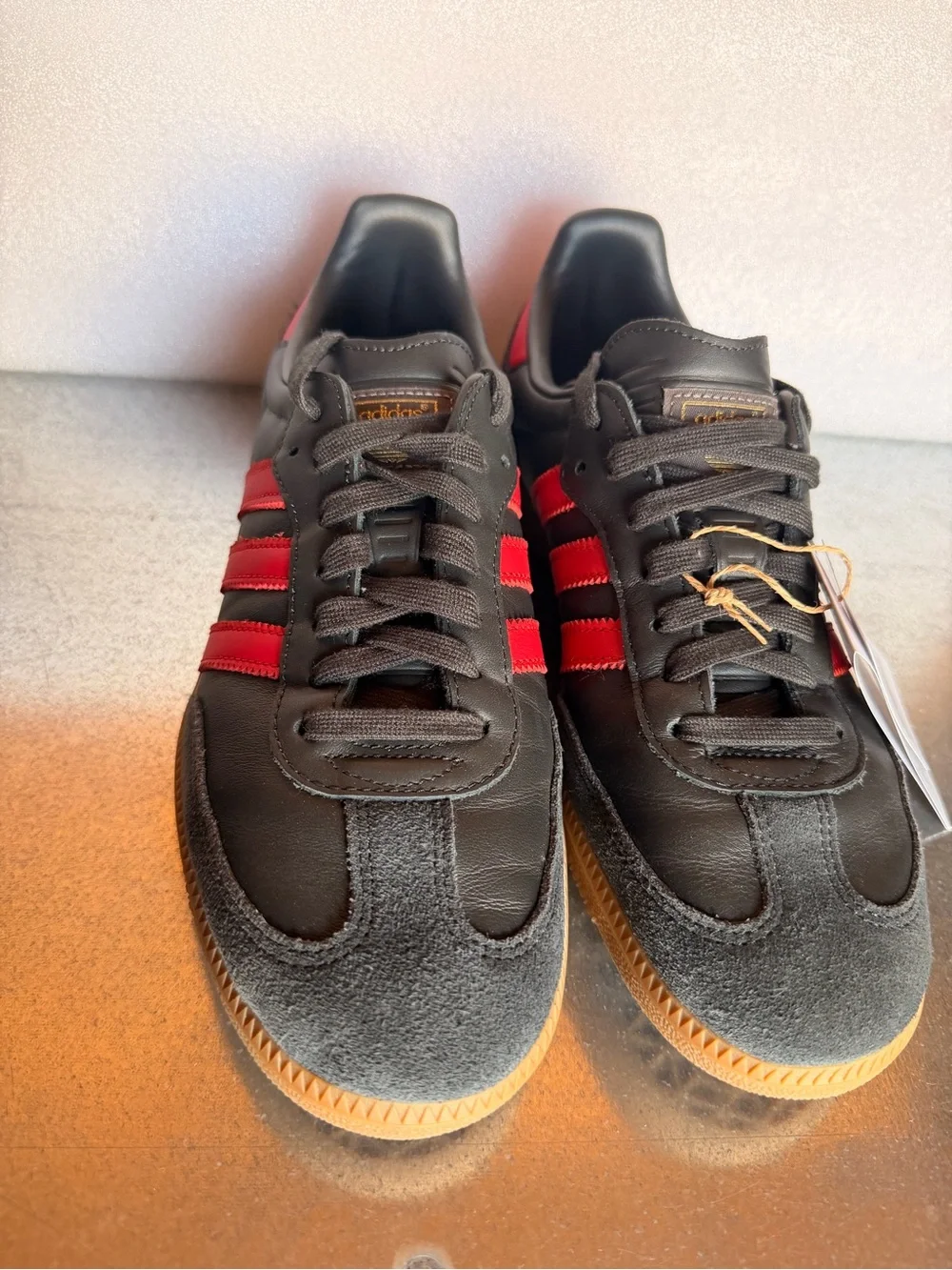 adidas samba Black Sneakers with Red Three-Stripes and Gum Sole